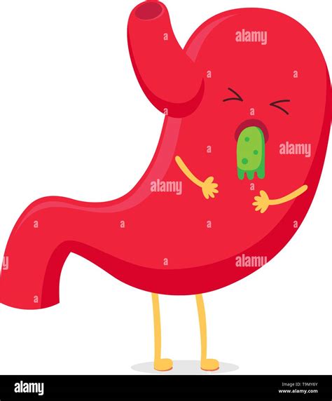 Cute cartoon stomach character unhealthy sick nausea vomiting emoji sad ...