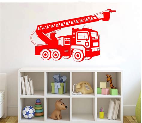 Fire Truck Car Wall Decal Firefighter Vinyl Sticker Children's Kids ...