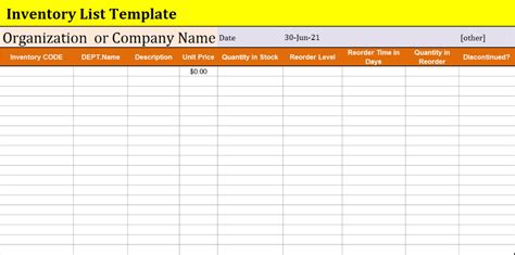 Inventory List Template - Organize Your Inventories