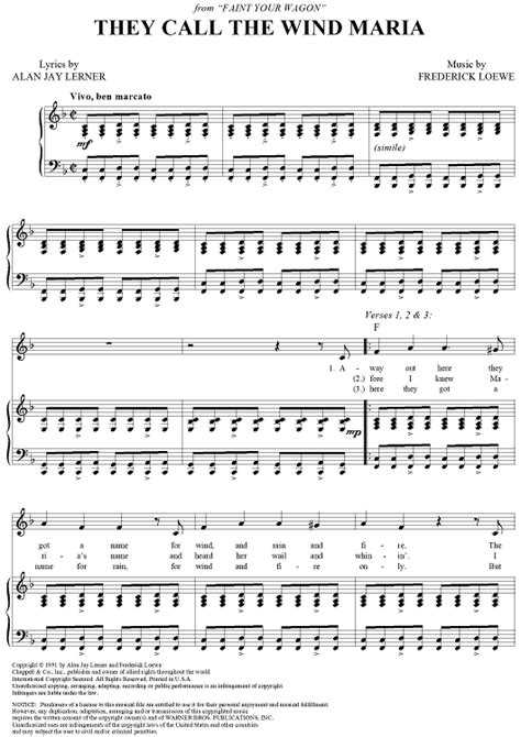 They Call The Wind Maria" Sheet Music for Piano/Vocal/Chords - Sheet Music Now