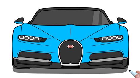 How to draw a Bugatti Chiron step by step (Front view) | Drawing sports car - YouTube