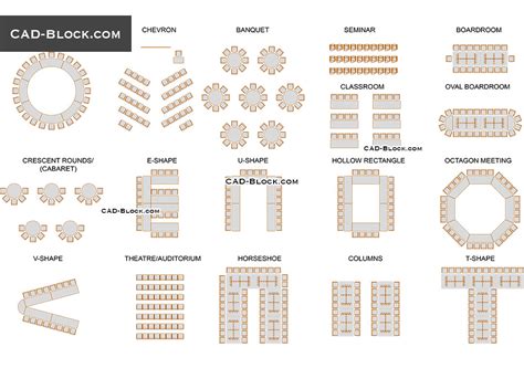 Meeting Room Set-up Styles free 2D CAD blocks download, AutoCAD file