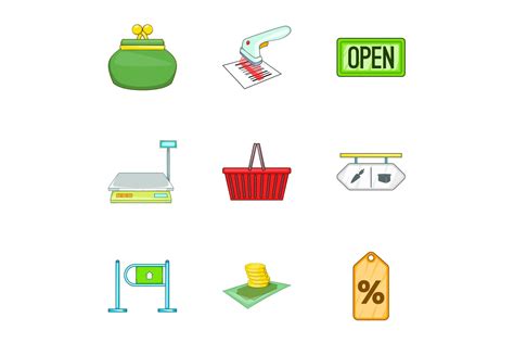 Market Icons Set, Cartoon Style Graphic by ylivdesign · Creative Fabrica