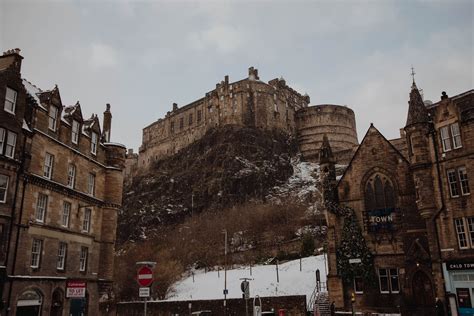 Snowy Edinburgh Castle View from Grassmarket