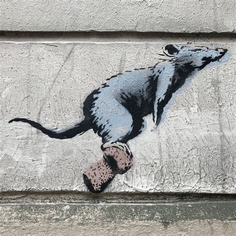 Graffiti 4776 Banksy Rat Champagne Montmartre by the artist Banksy captured by Artparis in Paris ...