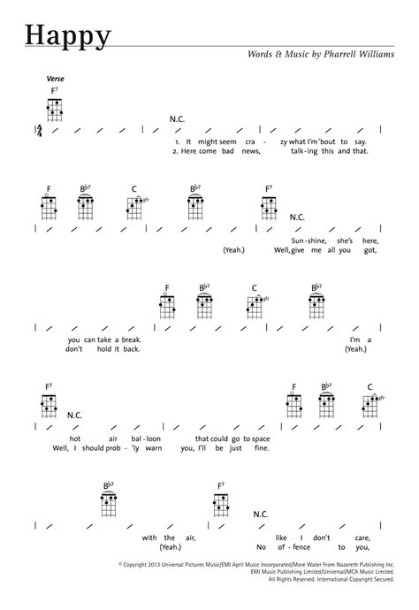 Happy by Pharrell Williams Sheet Music for Ukulele Chords/Lyrics at Sheet Music Direct