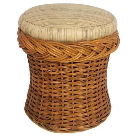 Wicker Works Rattan Stool with Upholstered Seat Cushion For Sale at ...