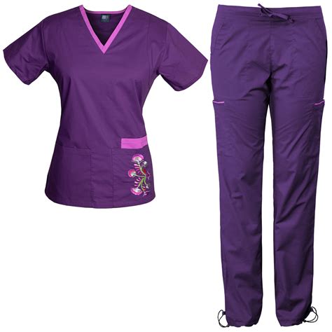 Medgear Women’s Stretch Scrubs with Embroidery Scrubs Set Medical ...