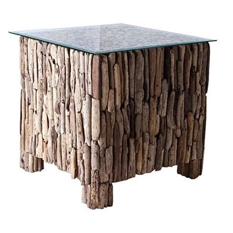 Square Driftwood Coffee Table SHORE with Glass Top, 20 inches square by Foreign Affairs Home ...