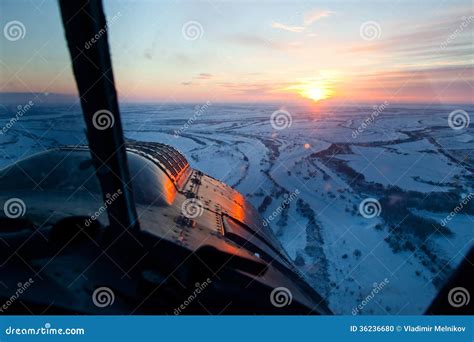 Looking from Cockpit of Old Airplane during Winter Sunrise Stock Photo - Image of plane, forest ...