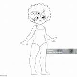 Little Cute Girl In A Swimsuit Coloring Page Outline Isolated On White  sketch template