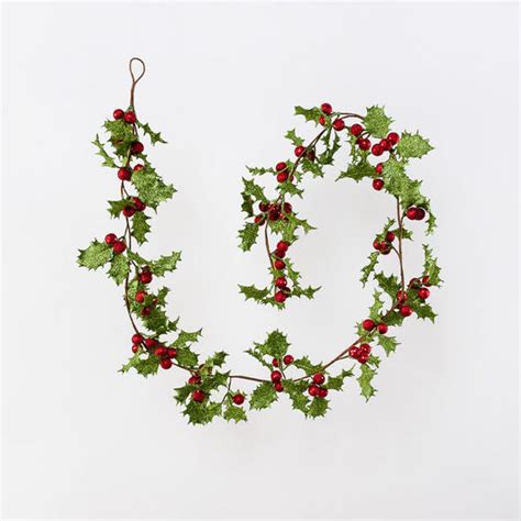 Retro Glittered Holly Garland - TheHolidayBarn.com