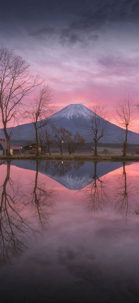 mount fuji reflection iPhone X Wallpapers Free Download