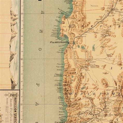 Old Map of Chile Atacama Cordilleras Antofagasta 1892 - VINTAGE MAPS AND PRINTS