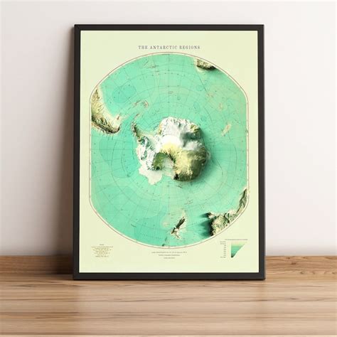 Antarctica Map Antartica 2D Relief Map Antarctica Vintage - Etsy