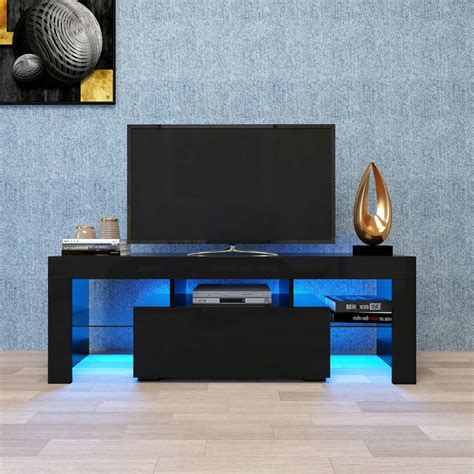 Black TV Stand with LED RGB Lights, Flat Screen TV Cabinet, Gaming Consoles for Lounge Room ...