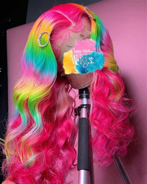 Rainbow wig | Lace hair, Pretty hair color, Hair inspiration color