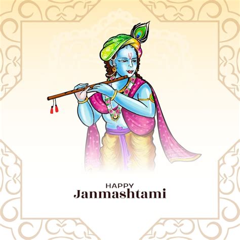 Free Vector | Happy janmashtami lord krishna birth festival cultural background vector