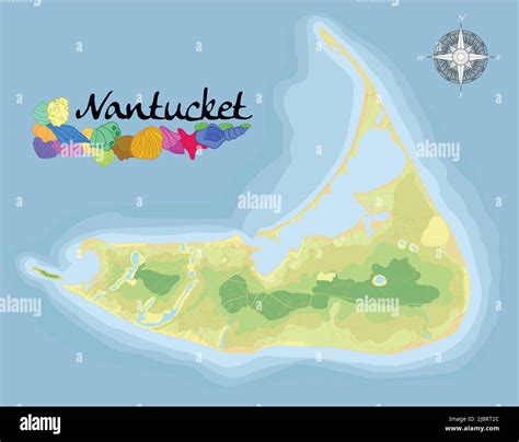 Nantucket Island. Realistic satellite background map with designation ...