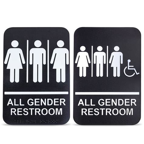 [2 Pack] All Gender Bathroom Signs for Business and Unisex Restroom Sign with Handicap - 6 x 9 ...