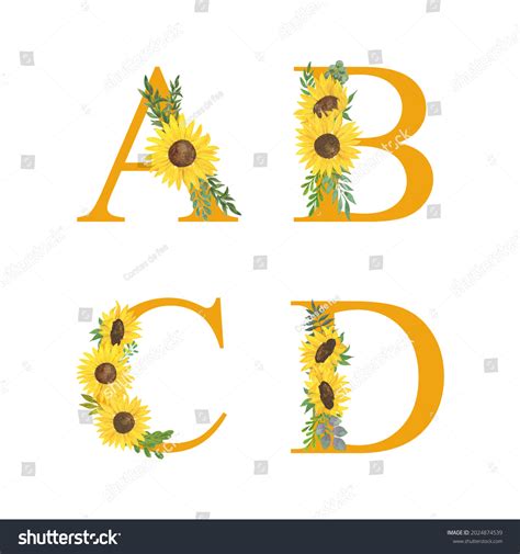 Abc Letters Alphabet Decorated Sunflowers Leaves Stock Illustration ...