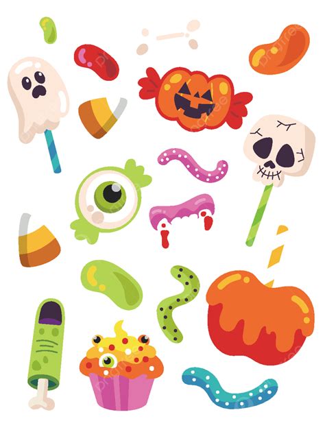 Halloween Candy Collection Set, Grilled Sausage, Pumpkin, Dessert PNG and Vector with ...