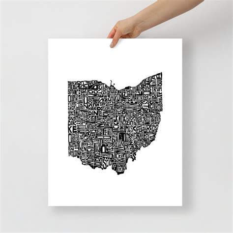 Ohio Typography Map Art Unframed Print Customizable Personalized State ...