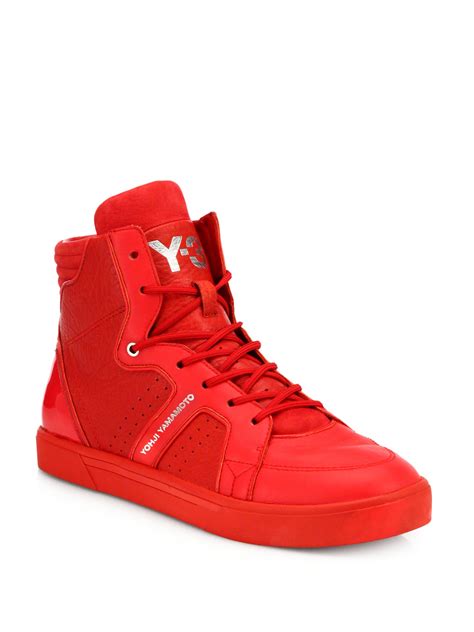 Y-3 Rydge Leather High-Top Sneakers in Red for Men - Lyst