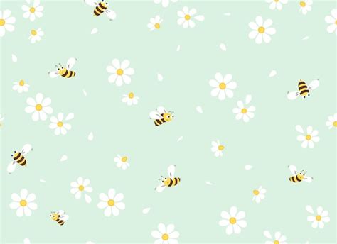 Premium Vector | Daisy and bee seamless pattern. Flowers and cartoon ...