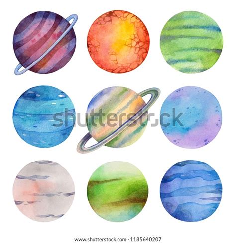 Set Watercolor Colorful Planets Stock Illustration 1185640207