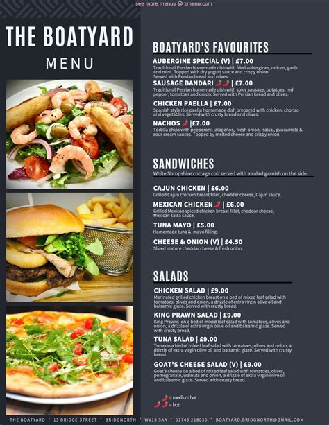 Online Menu of The Boatyard Restaurant, Bridgnorth, United Kingdom ...