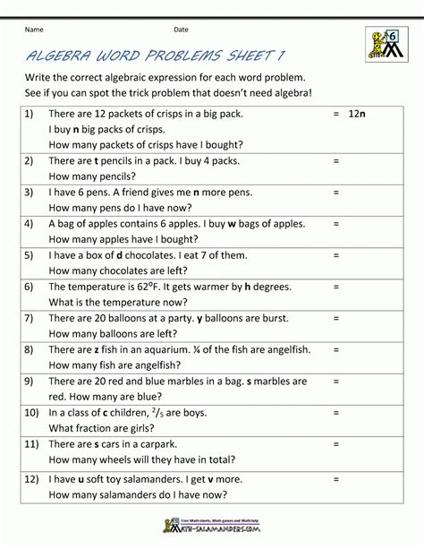 Math Algebra Worksheets — db-excel.com