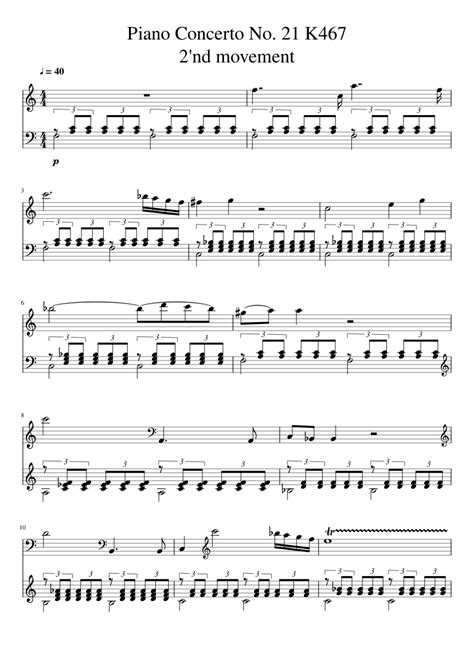 Piano Concerto No. 21 K467 2nd movement Sheet music for Piano (Solo) | Musescore.com