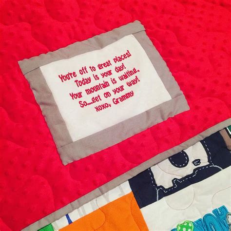 Every quilt we make gets a special dedication label embroidered on the back. The message is ...