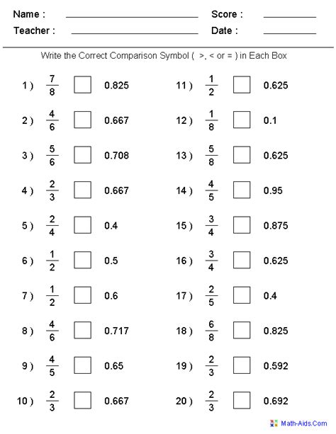 5th Grade Math Worksheets Fractions Decimals And Percents