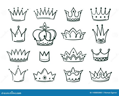 Hand Drawn Crown. Sketch Crowns Queen Coronet Simple Elegant Black Crowning Vintage Coronal ...