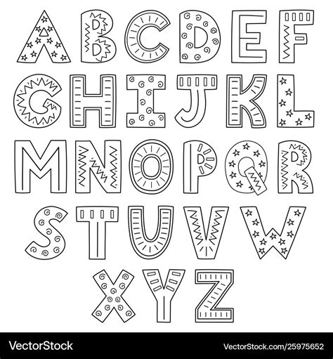 Black And White Alphabet Hand Drawn Outline Abc Vector Image | The Best ...