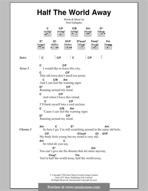 Half the World Away (Oasis) by N. Gallagher - sheet music on MusicaNeo