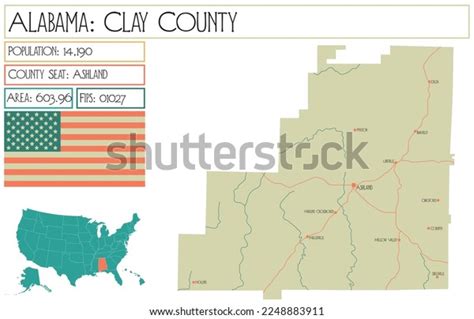 Large Detailed Map Clay County Alabama Stock Vector (Royalty Free ...