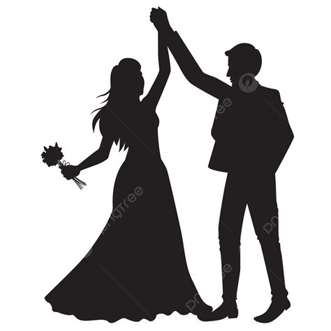 A Dancing Bride And Groom Wedding Couple In Silhouette The Bridal Dress Gown Holding Floral ...