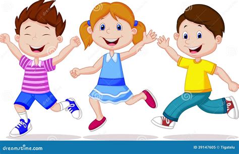 Happy Children Cartoon Running Stock Vector - Illustration of cheer, leap: 39147605