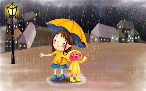 Niños bajo la lluvia | Cartoon wallpaper, Free cartoons, Rain