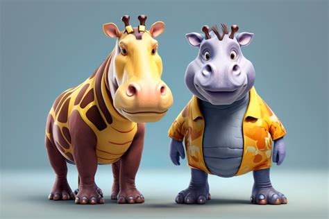 Premium AI Image | Cartoon character a Hippo and a giraffe 3d