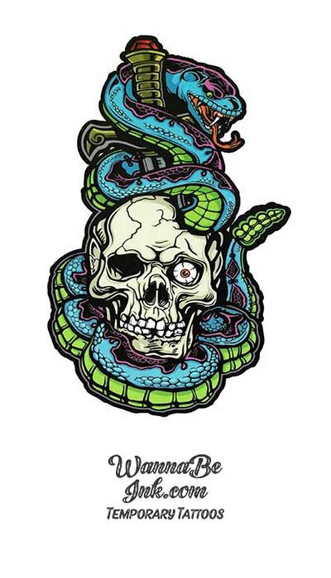 Buy Skull Wrapped in Blue and Green Snake Best Temporary Tattoos Online ...