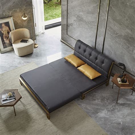 Luxury Modern Queen/King Tufted Sleeper Sofa Gray Daybed Fabric ...