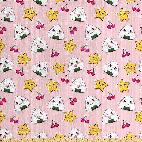 Japan Fabric by The Yard, Japanese Foods Rice Ball Cherries Kawaii ...