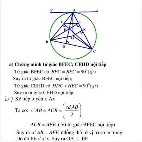 Cho tam giác ABC nhọn nội tiếp đường tròn (O;R) .các đường cao AD,BE,CF cắt nhau tại H.Tại A vẽ ...