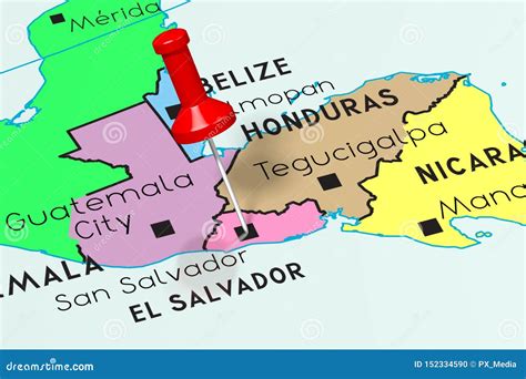 El Salvador, San Salvador - Capital City, Pinned On Political Map ...