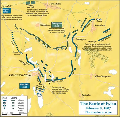 The Battle of Eylau, 1807 - Situation About 4pm, 8 February | Map, Napoleon, Napoleonic wars