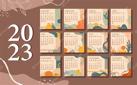 Premium Vector | Hand drawn abstract nature 2023 calendar template